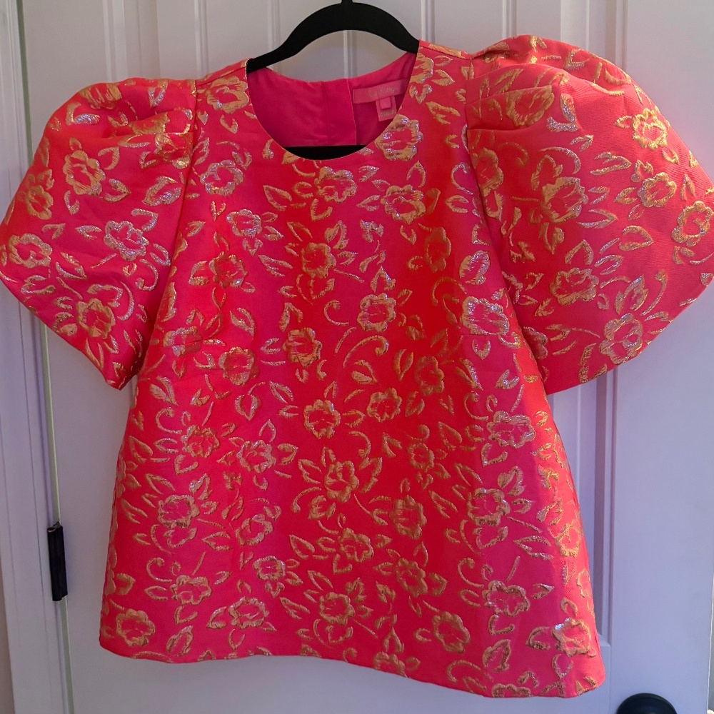Lilly Pulitzer Pratt Top in Pink & Gold Floral Brocade - Size L - NWOT